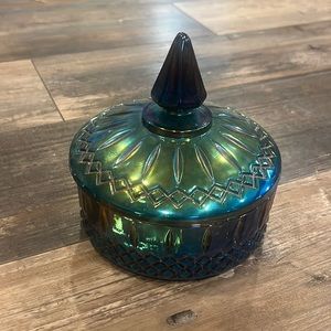 Indiana glass irredescent blue carnival glass candy dish
